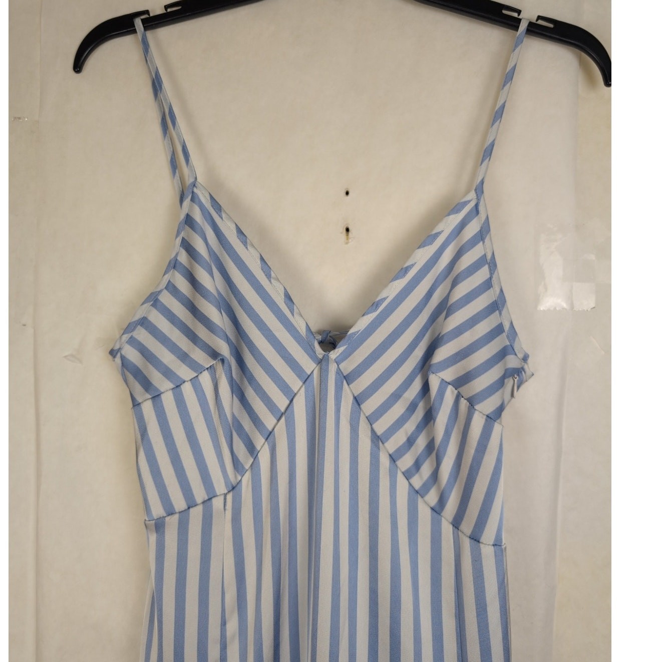 Preppy Coastal blue and white striped satin slip dress Size Small Nautical Retro