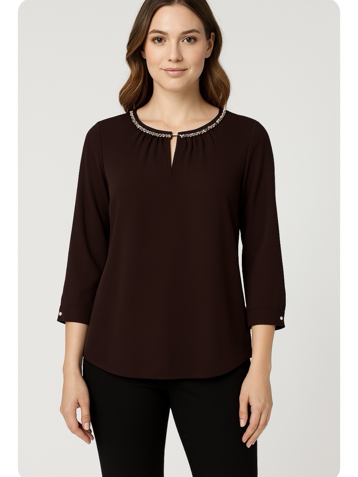 Liz Claiborne 3/4-Sleeve Embellished V- Neck Blouse Size XS