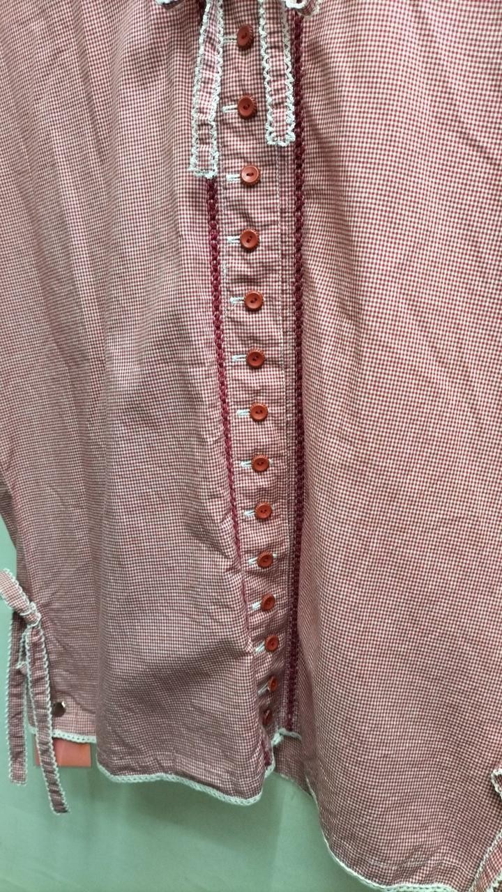 Pink House Red/White Gingham Check S/S Blouse, Women’s Top, Cute
