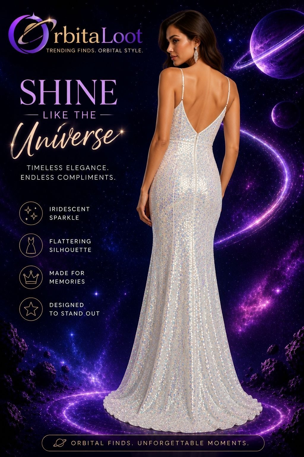 Morgan & Co. Sz 7 White Iridescent Sequin Formal Prom Maxi Dress MSRP $198