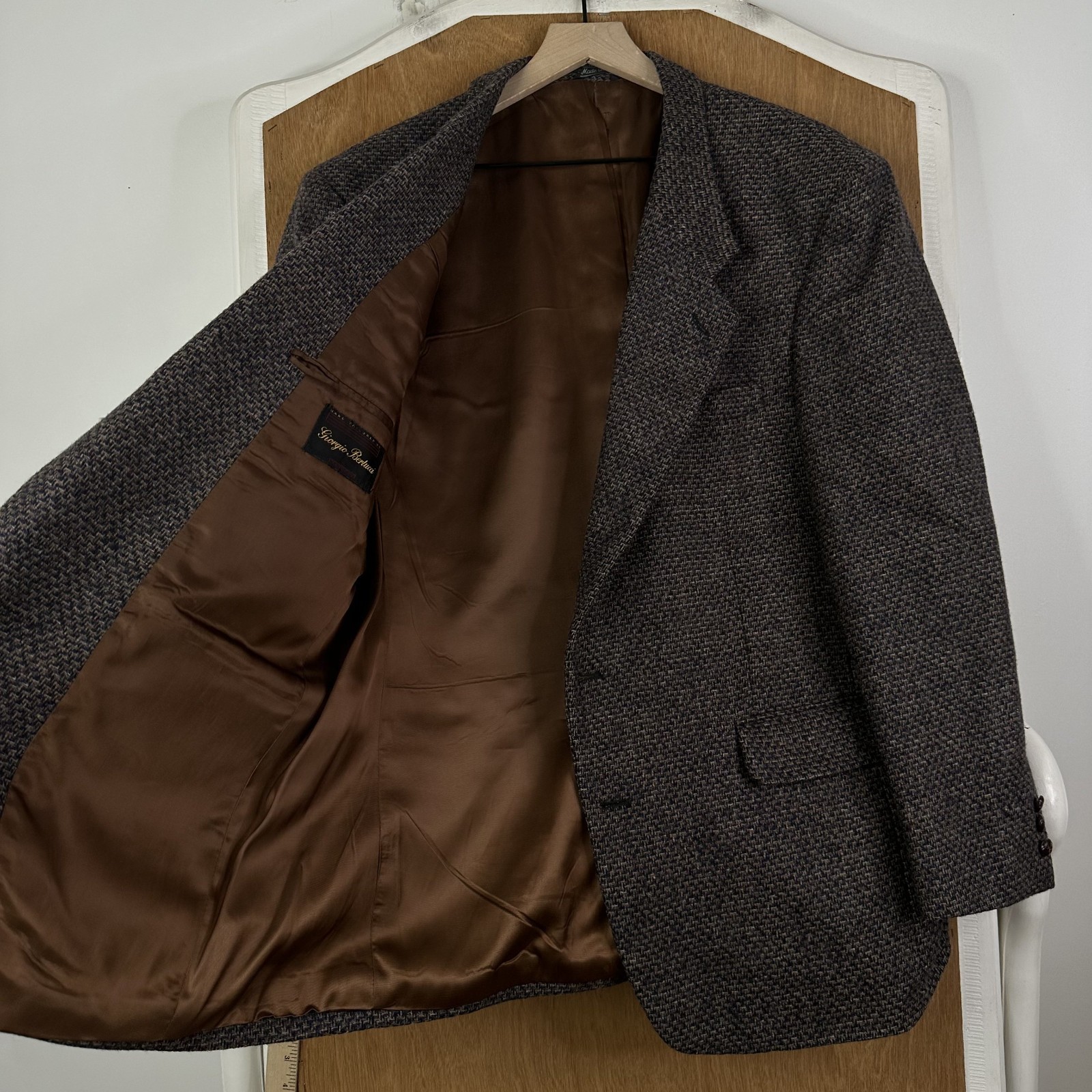 Giorgio Bertucci Tweed Blazer Mens 42R Brown 2 Button Wool Jacket sport Coat