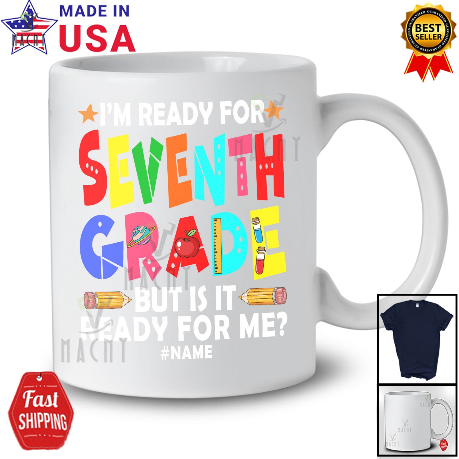 Custom Name Ready For Seventh Grade; Humorous First Day Of School Pencils Shirt