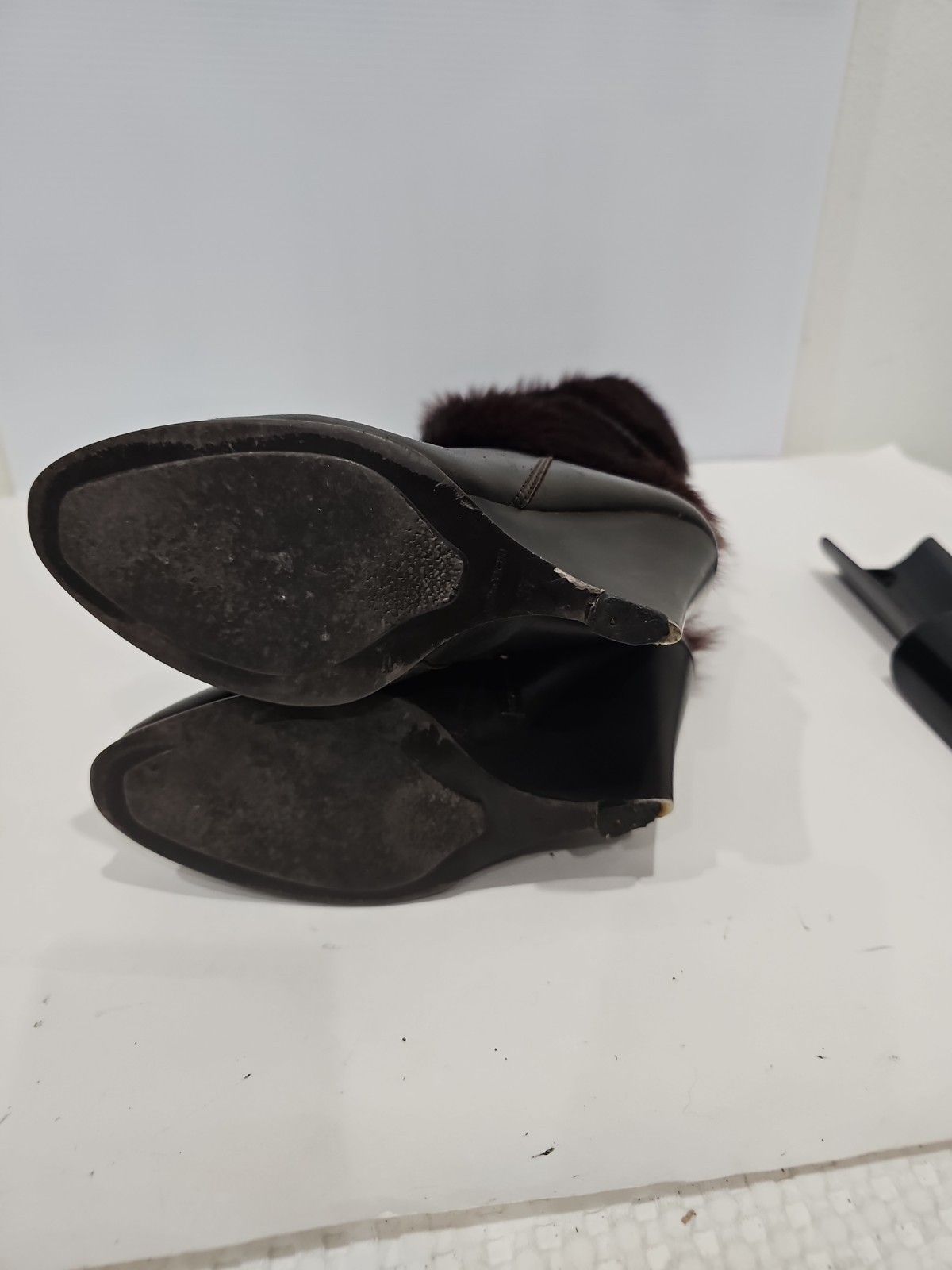 MALINO VICINI Leather & Fur Brown Boots Wedge EU 37 US 7