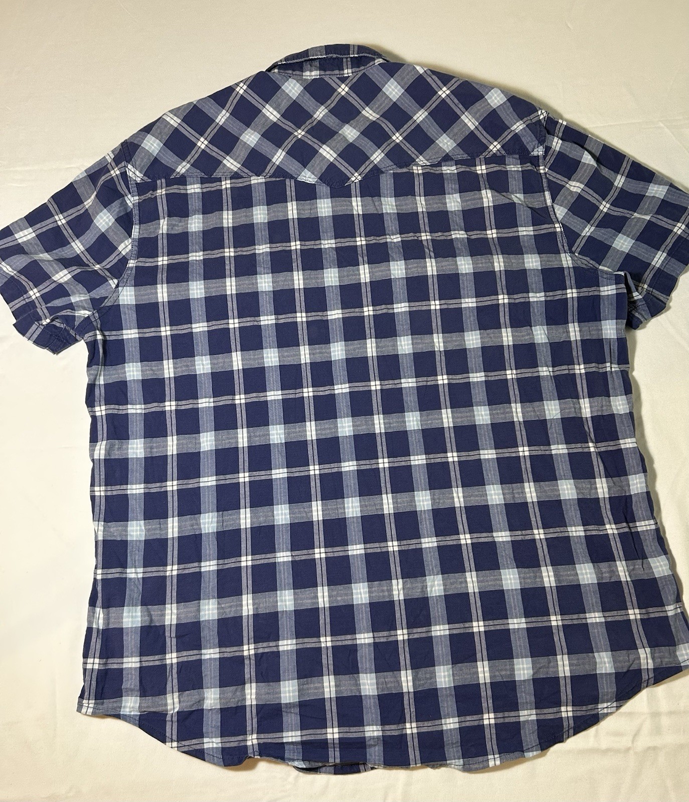 Lucky Brand Mens Short Sleeve Blue Western Pearl Snap Saturday Stretch Sz Large