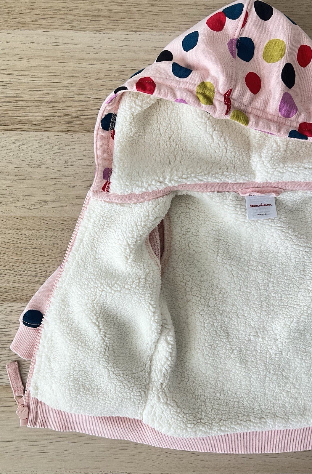 Hanna Andersson Baby Sherpa Lined Hoodie Pink Polka Dot 12-18 Months 75 cm