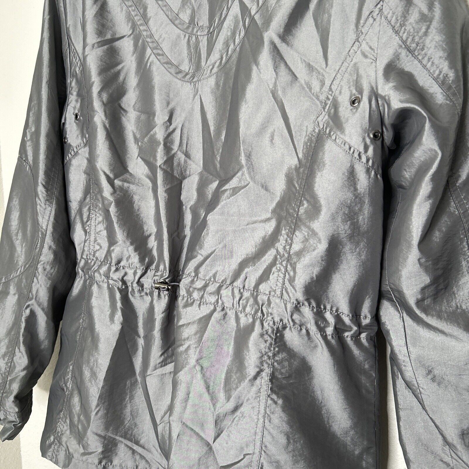 a.n.a Windbreaker Jacket Women MediumGray Silver Metallic Nylon Pockets Full Zip