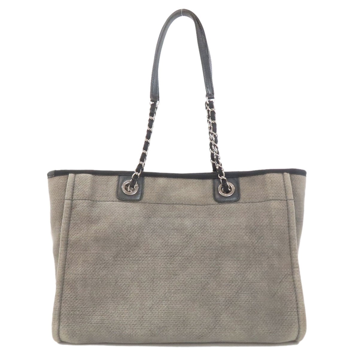 CHANEL Deauville SilverHardware Tote Bag Canvas Ladies [Used]