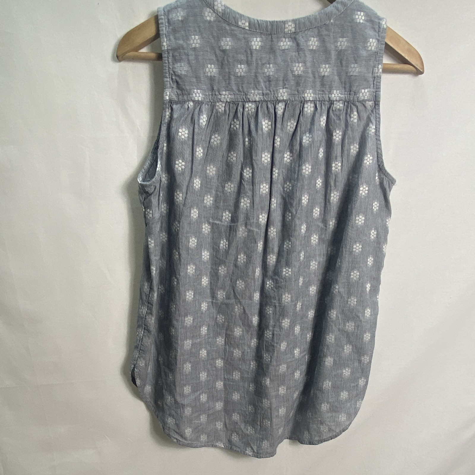 LOFT Women’s Blue White Floral Woven Cotton Pleated Button Front Blouse S