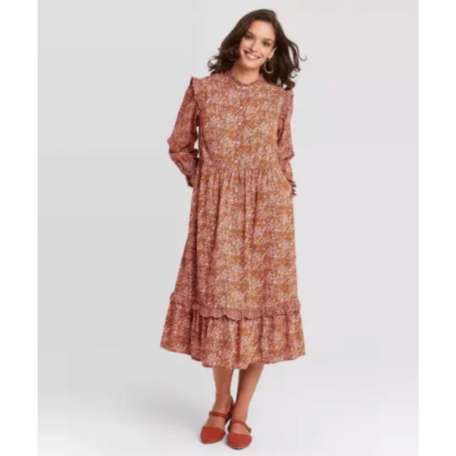 Universal Thread Floral Print Balloon Sleeve Dress Size M