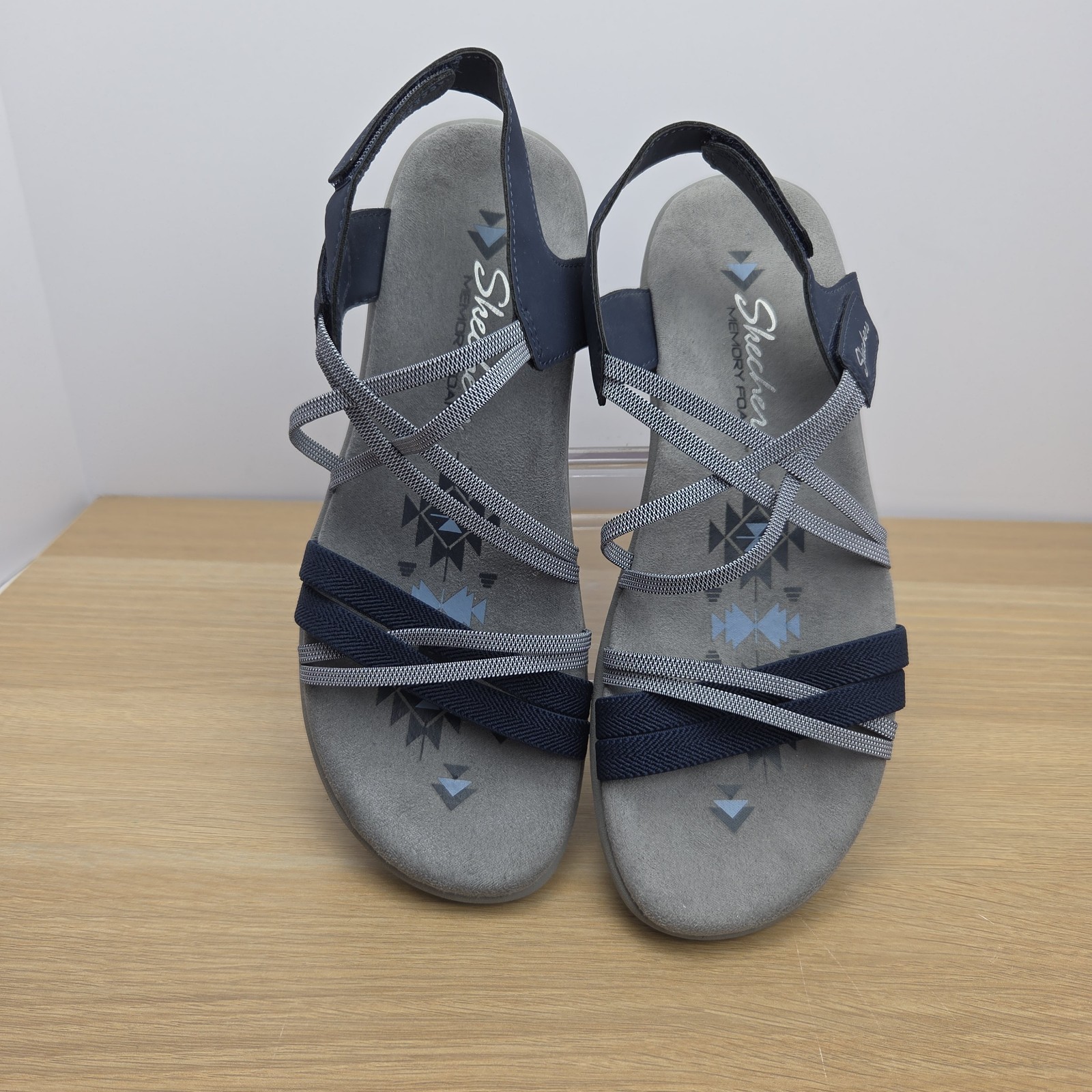 Skechers Reggae Slim Simply Stretch Womens 7 Sport Sandals Blue Gray Comfort