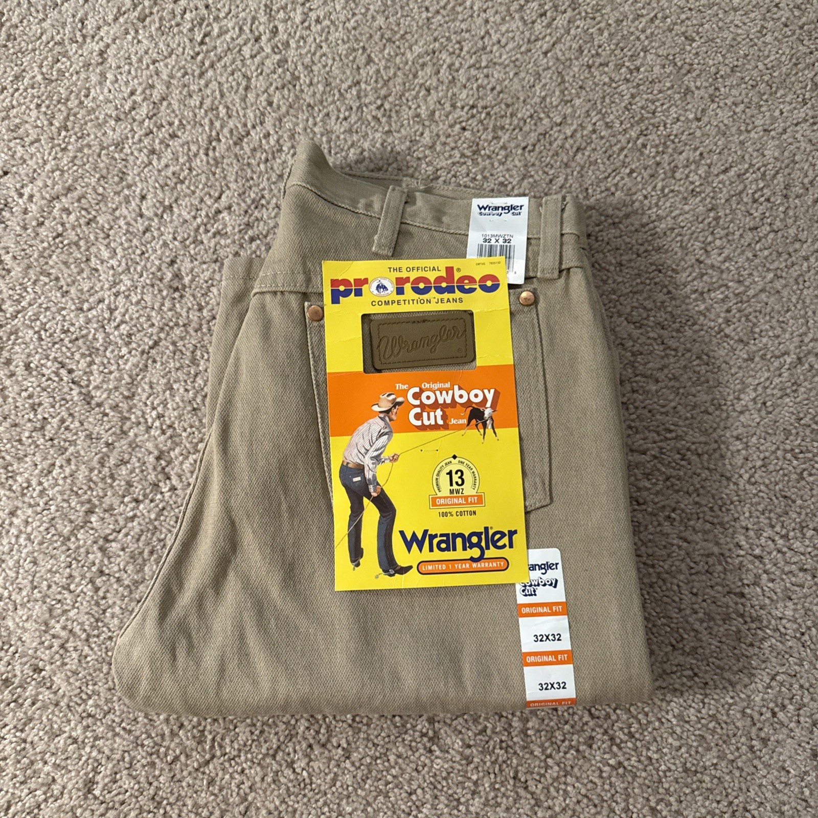 Men’s Wrangler Cowboy Cut Original Fit Tan Jean 13MWZTN Size 32”x32”
