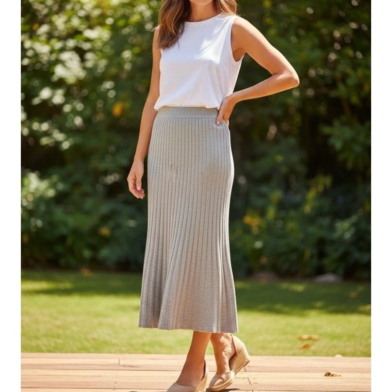 House of Harlow 1960 Women’s Gray Ribbed Knit Midi Skirt Size M