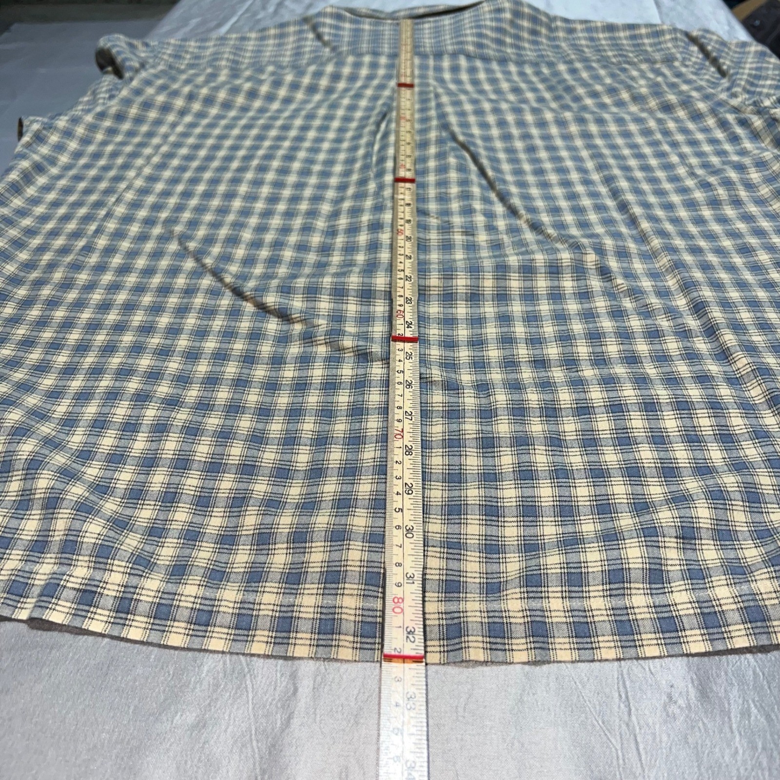 Timberland Mens XL Short Sleeve Button Down Shirt Blue Plaid Cotton Casual Logo