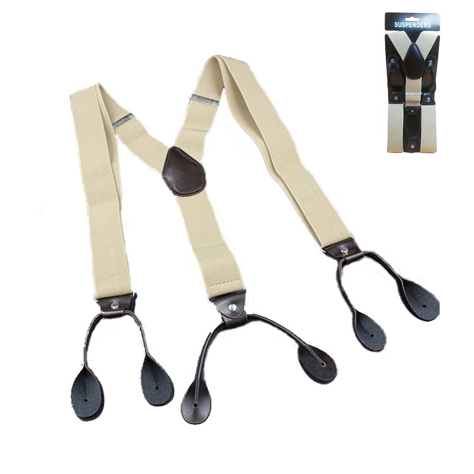 1pc Beige Color Adjustable Button Holes Link 1/3″ Wide Men’s Elastic Suspenders