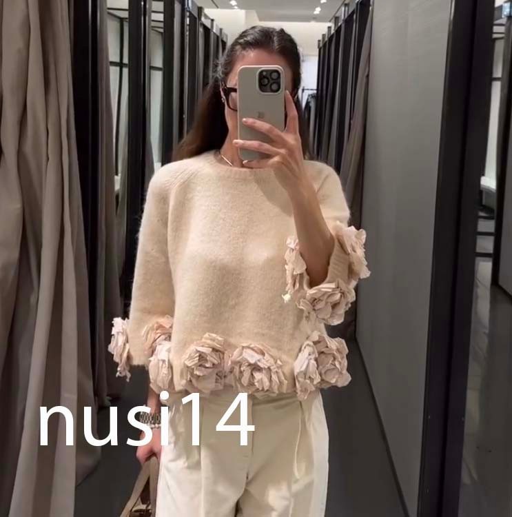 ZARA NEW WOMAN FLORAL TEXTURED COMBO KNIT JUMPER BEIGE PINK S,M,L 3920/028/942