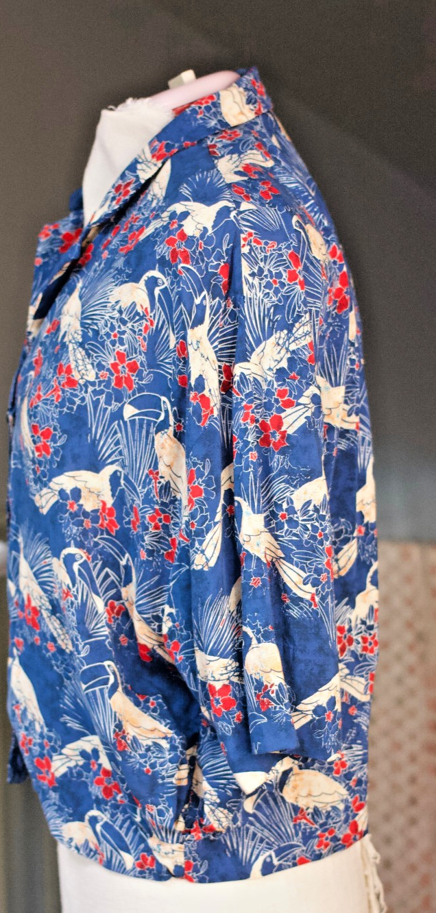 Zara TRF Women’s Cropped Button Front Blouse Blue Bird Floral Print Size M