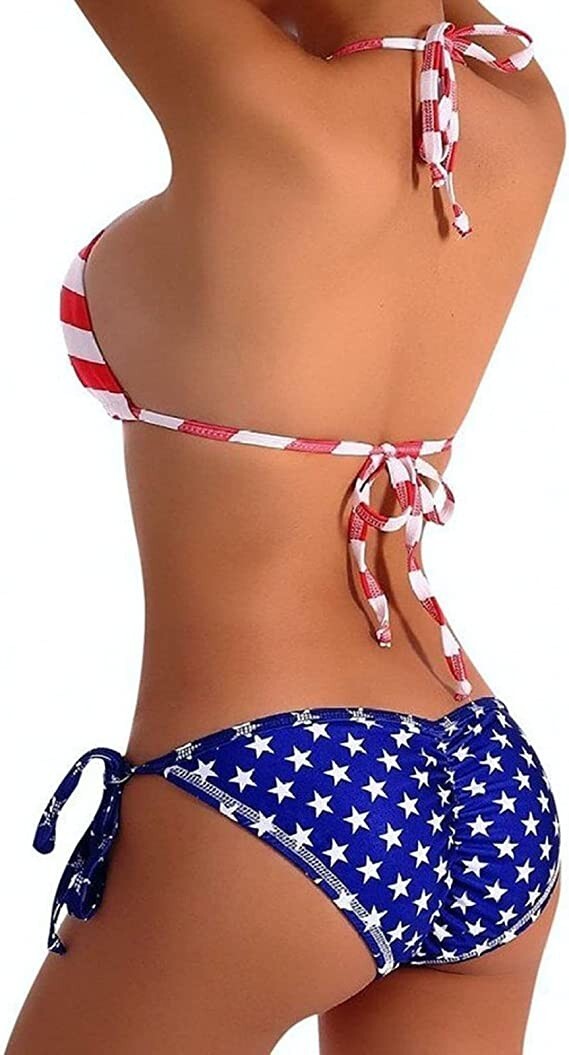 American Flag Print Halter Triangle Bikini Swimsuit – Sexy, 4th of July Party