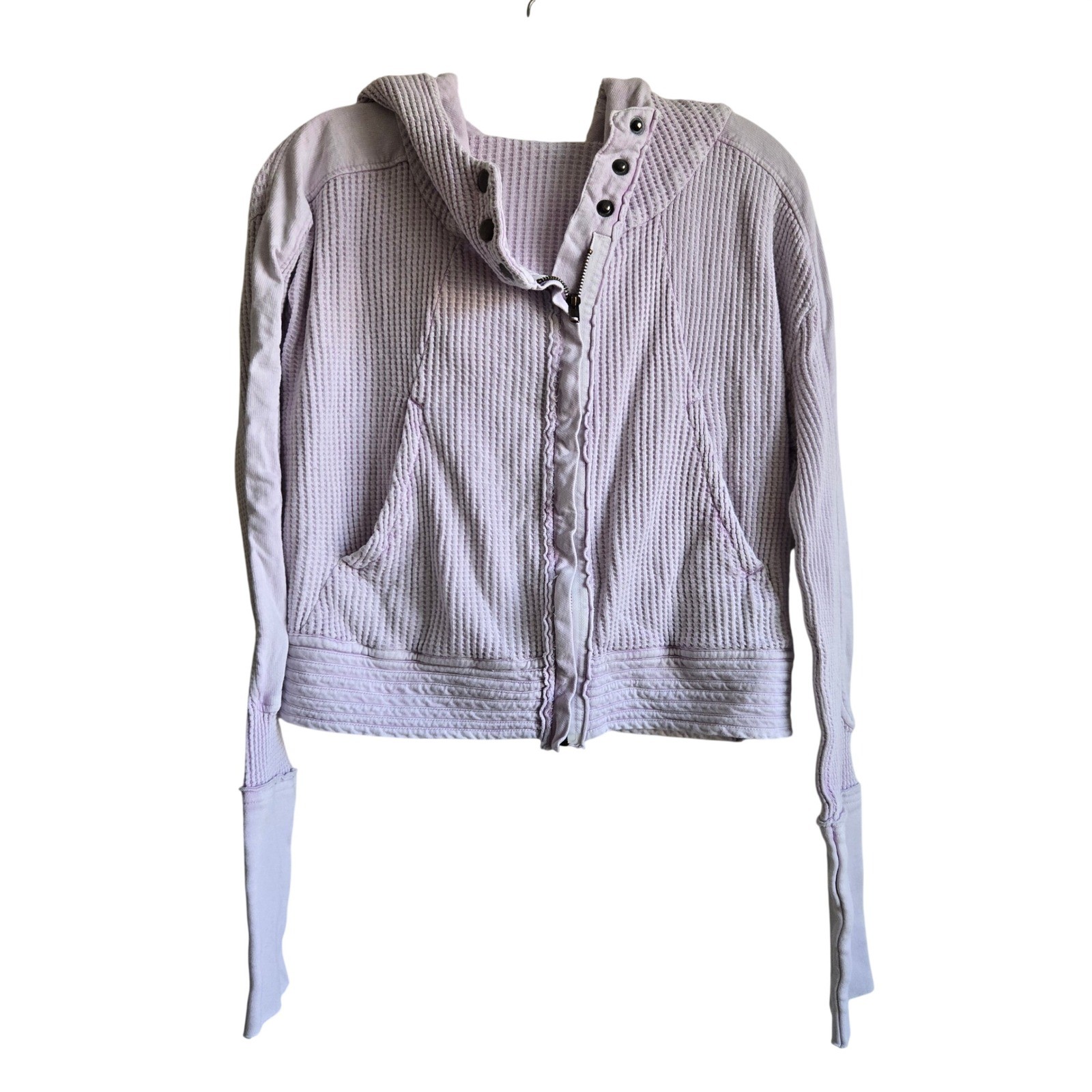 Free People XS FP One Waffle Knit Hoodie Women Purple Excellent Zip Up Cropped