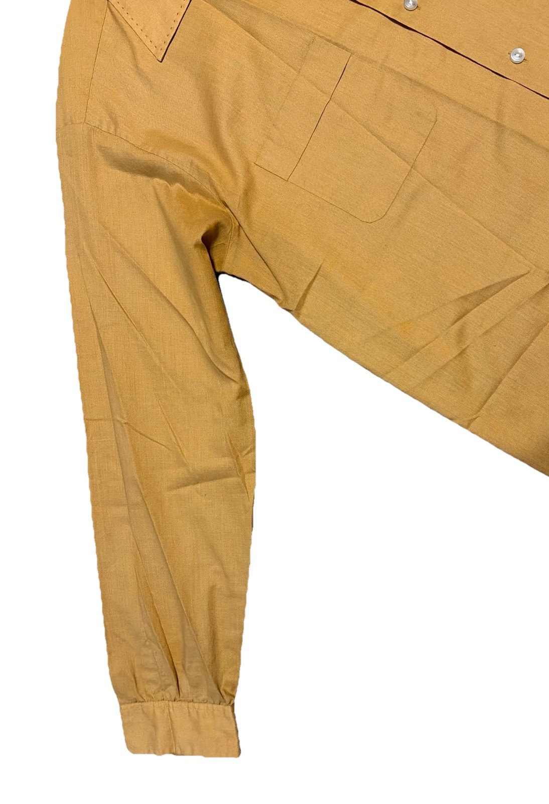 Vintage 60s National Button Up Shirt L Ever Press Gold Long Sleeve Dacron Cotton
