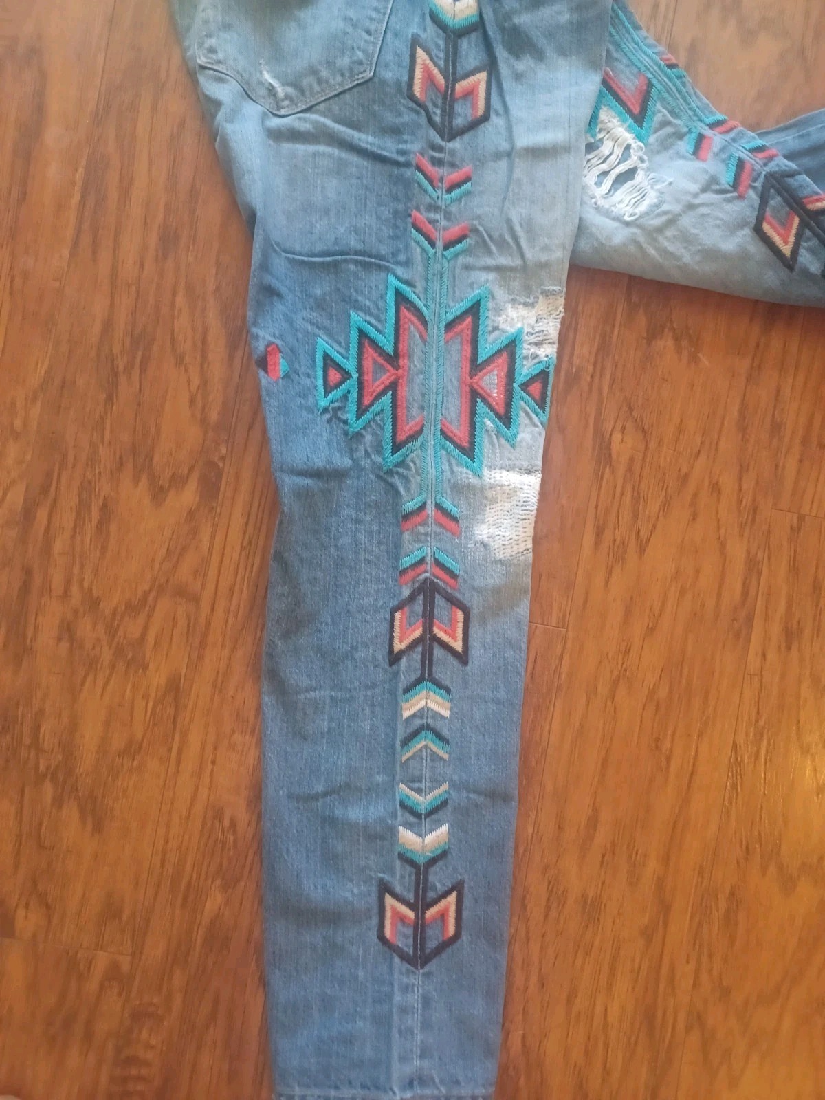 ❤️💙🖤RARE!! MISS ME MM VINTAGE BOYFRIEND AZTEC JEANS 28×28