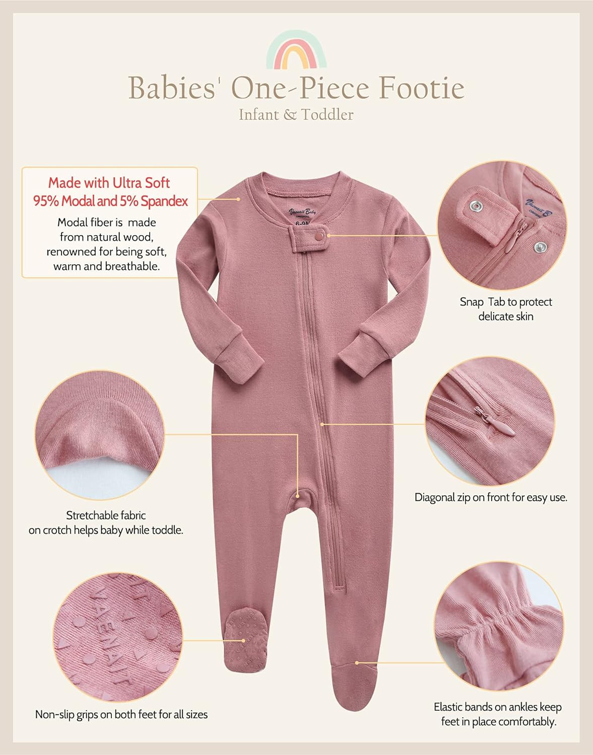 Infant Toddler Boys Girls Footed One-Piece Sleep and Play Premium Modal Pajamas