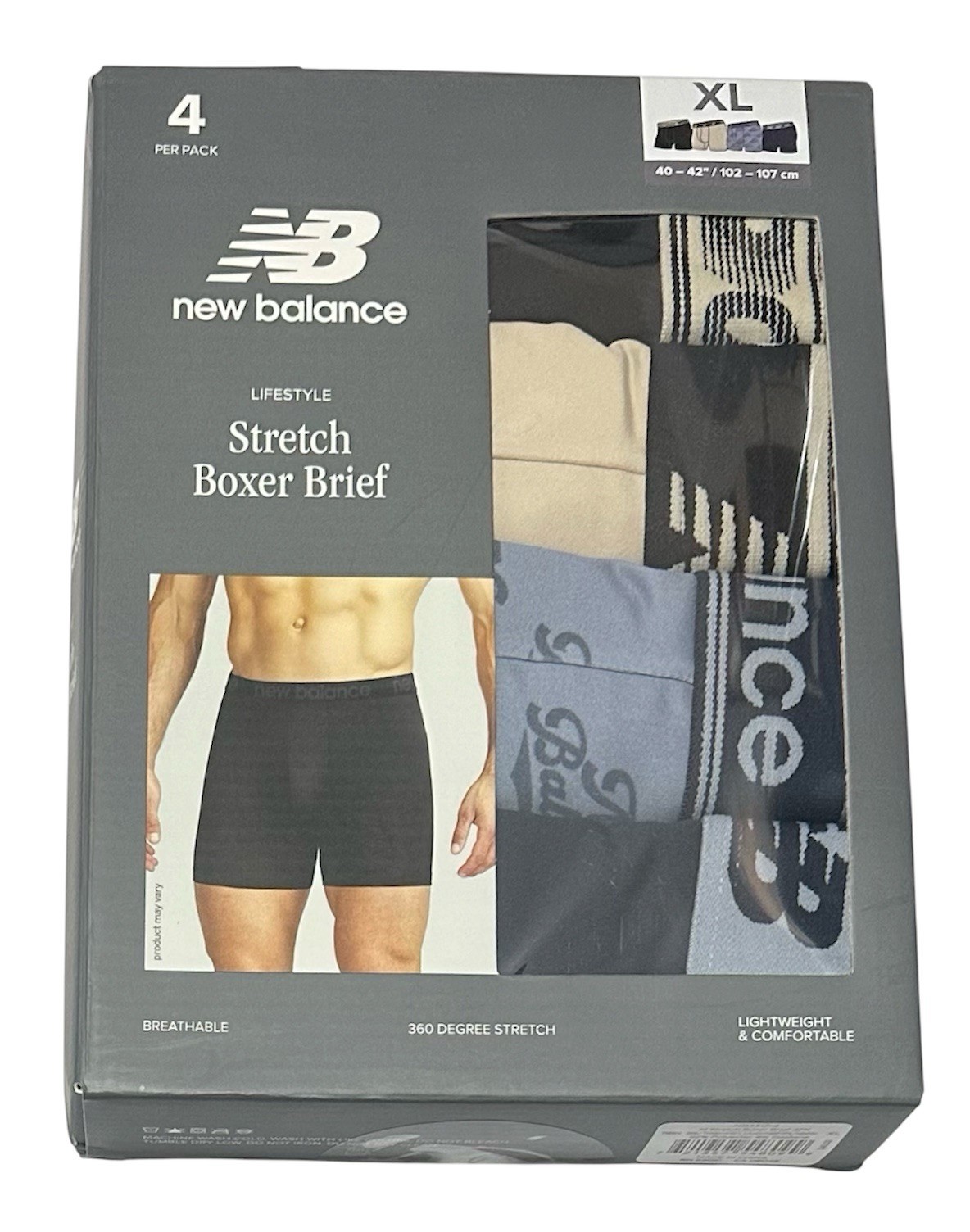 New Balance 4-Pack Men’s Stretch Boxer Briefs X-Large (40-42) Black/Blue/Beige