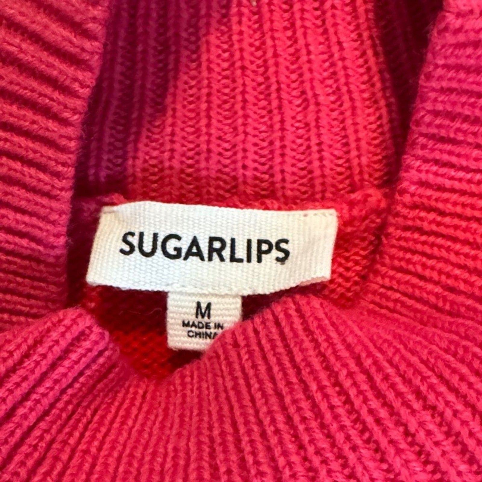 Sugarlips Striped Pink, red mock turtle neck with flare bell sleeves medium