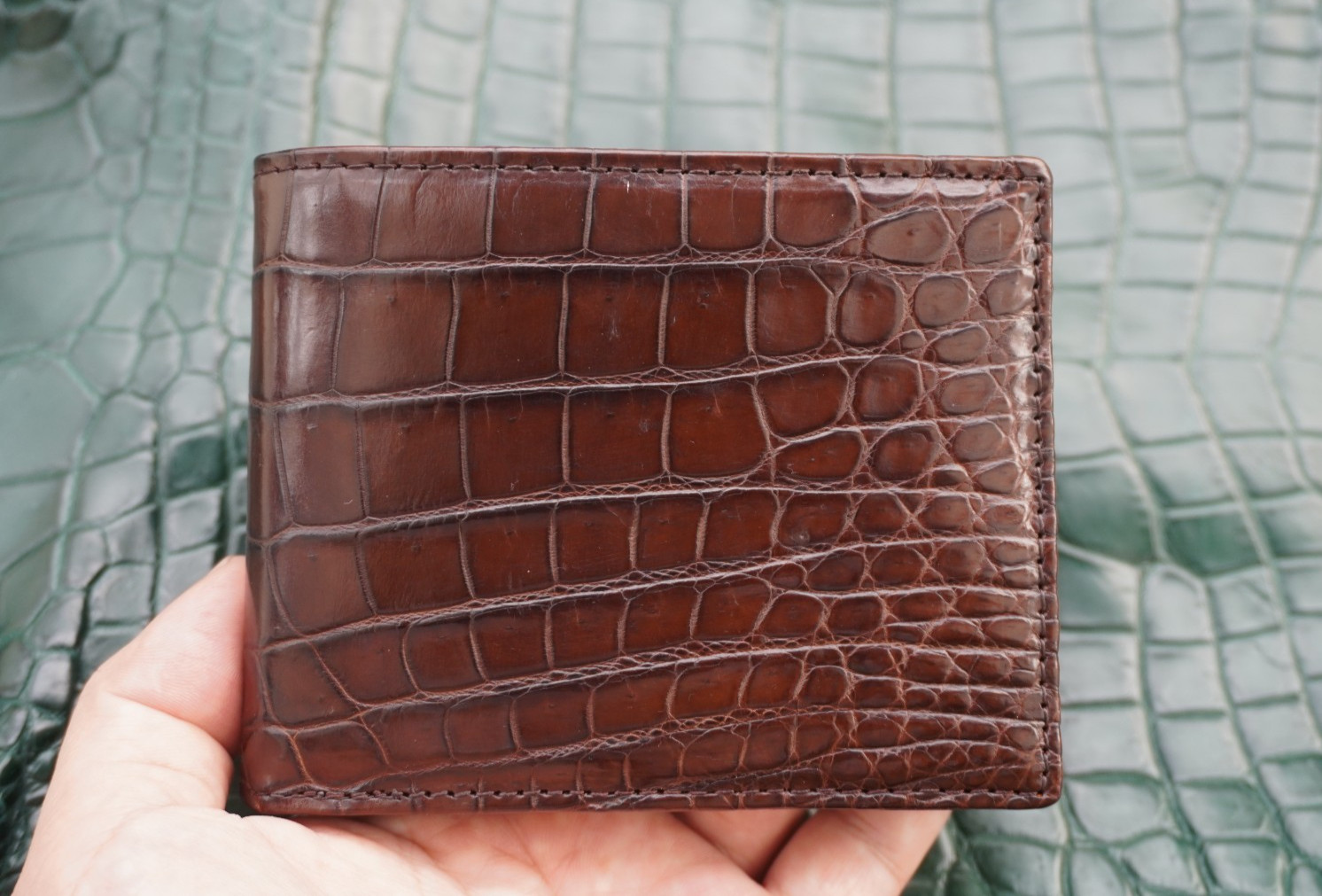 Double Side Genuine Brown Crocodile Belly Leather Skin Men’s Bifold Wallet #Y30