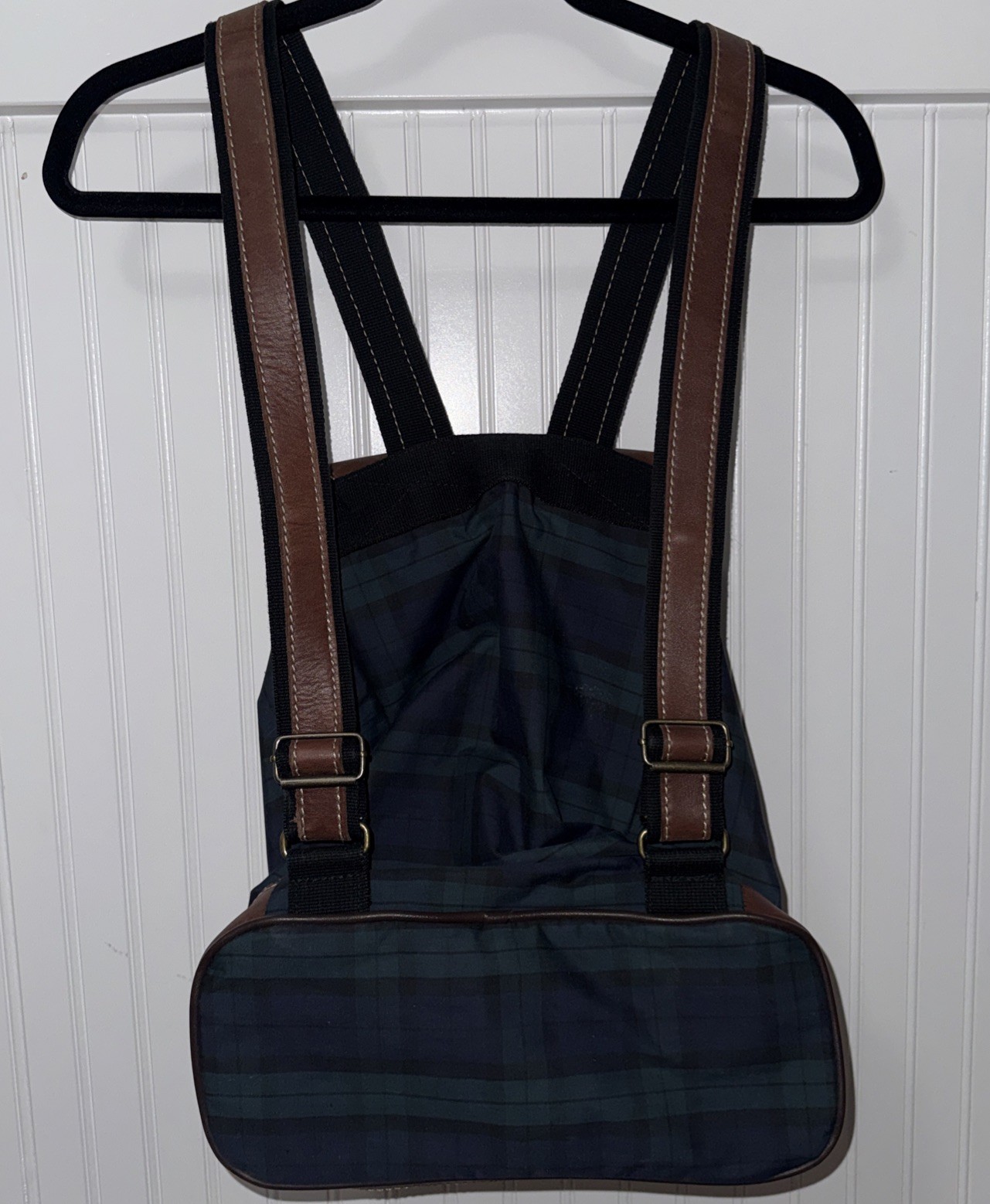 Vintage Eddie Bauer Leather Plaid Turn Lock Large Daypack Rucksack Backpack Rare