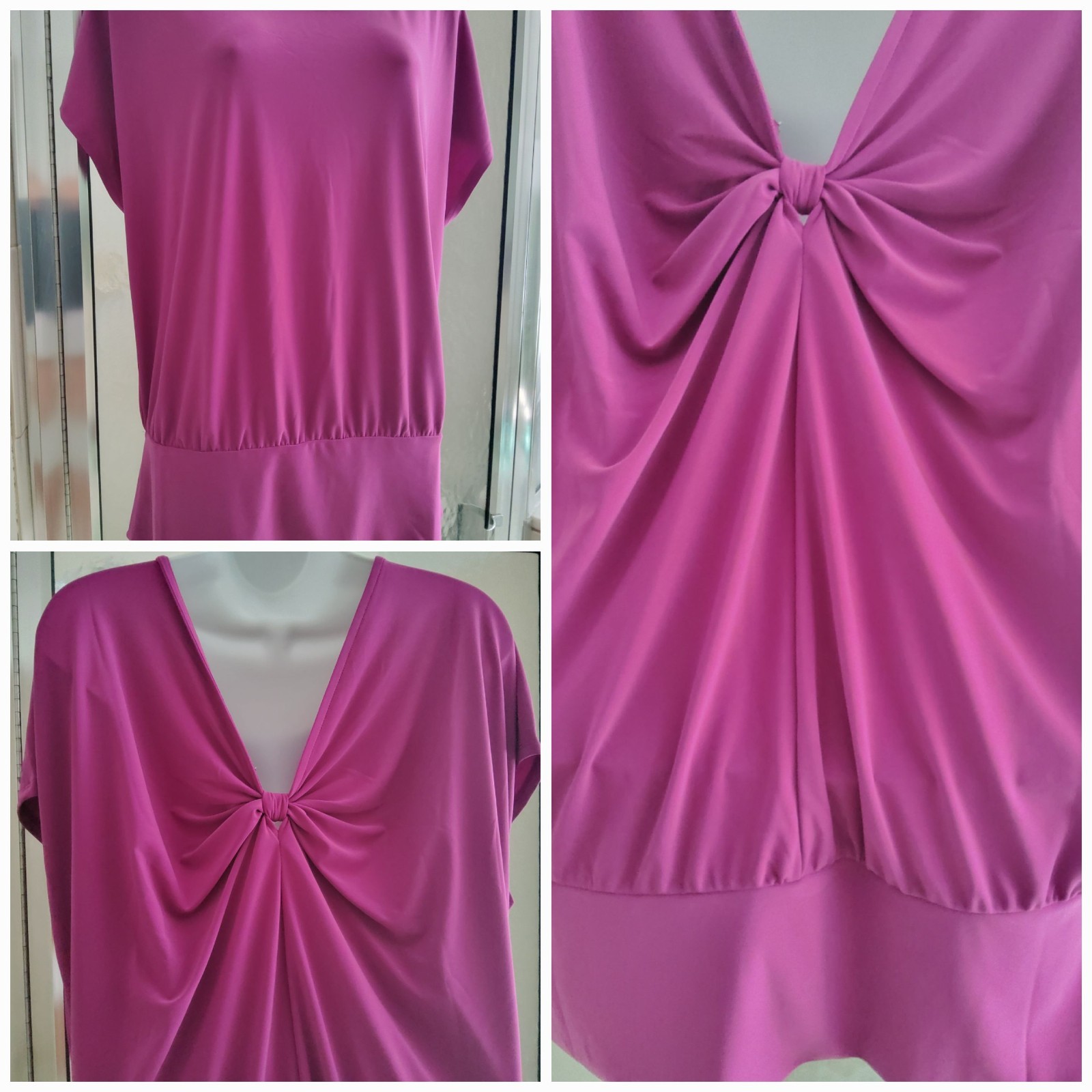 WHITE HOUSE BLACK MARKET *PARTY TIME* BANDED HEM TOP-LARGE-PINK-KNOT BACK-**NEW*