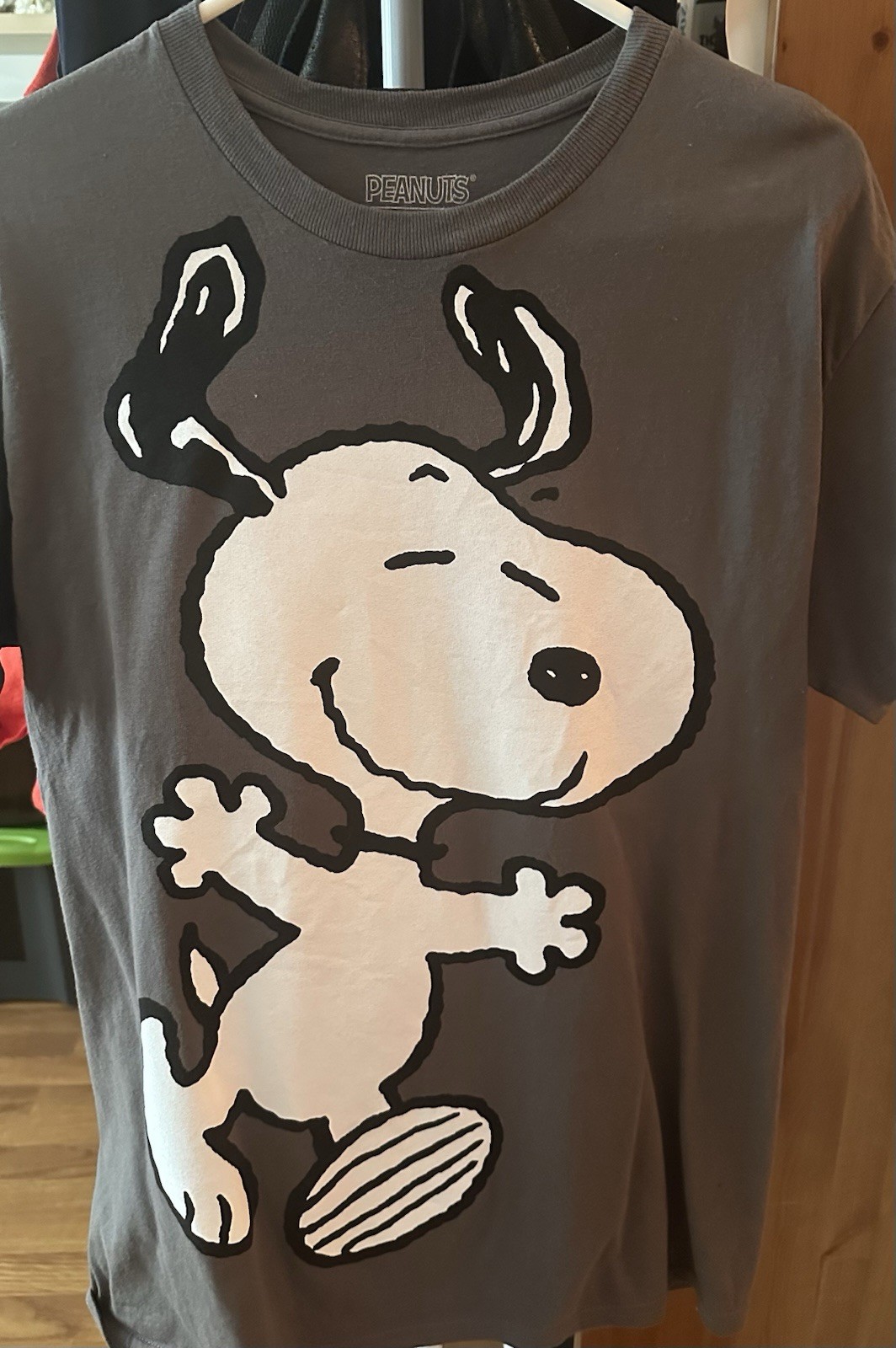 Hybrid Men’s Gray Snoopy & Woodstock Graphic Print Crew Neck Double-Sided Tee M