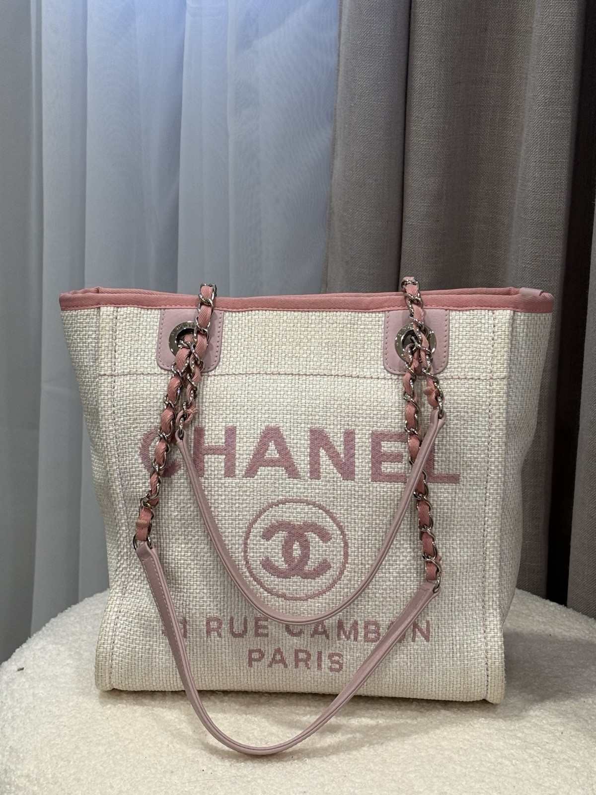 Chanel Deauville Mini Tote Bag Pink And White USA
