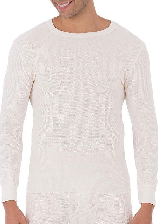 3 PACK Fruit Of The Loom Mens Thermal Waffle CREW Top Shirt NATURAL – M L XL 2X
