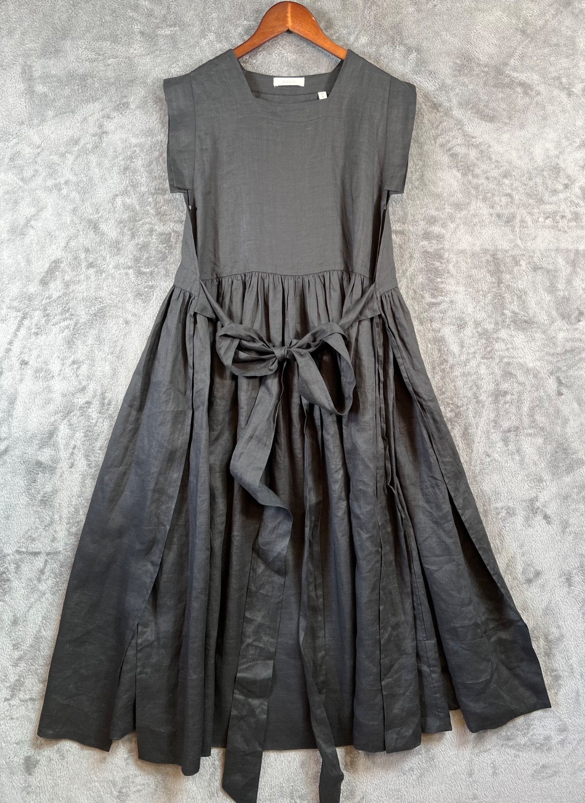 Doen Pacifica Wrap Dress Small Black 100% Ramie Romantic Boho Chic