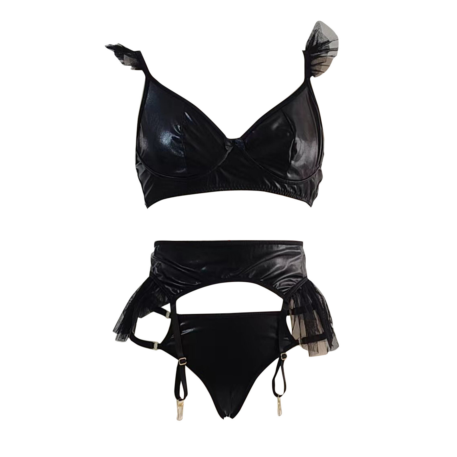Womens G-String Sexy Bodysuit Babydoll PU Leather Lingerie Sleepwear Clubwear