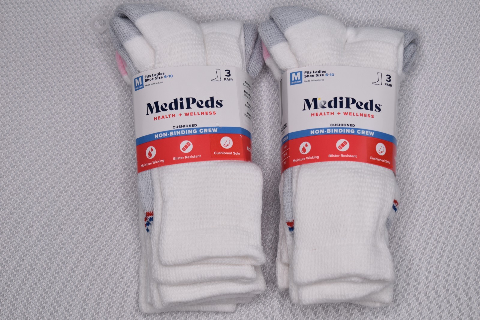 NWT MEDIPEDS LOT OF 2 Three-Pack Non-Binding Crew Socks White