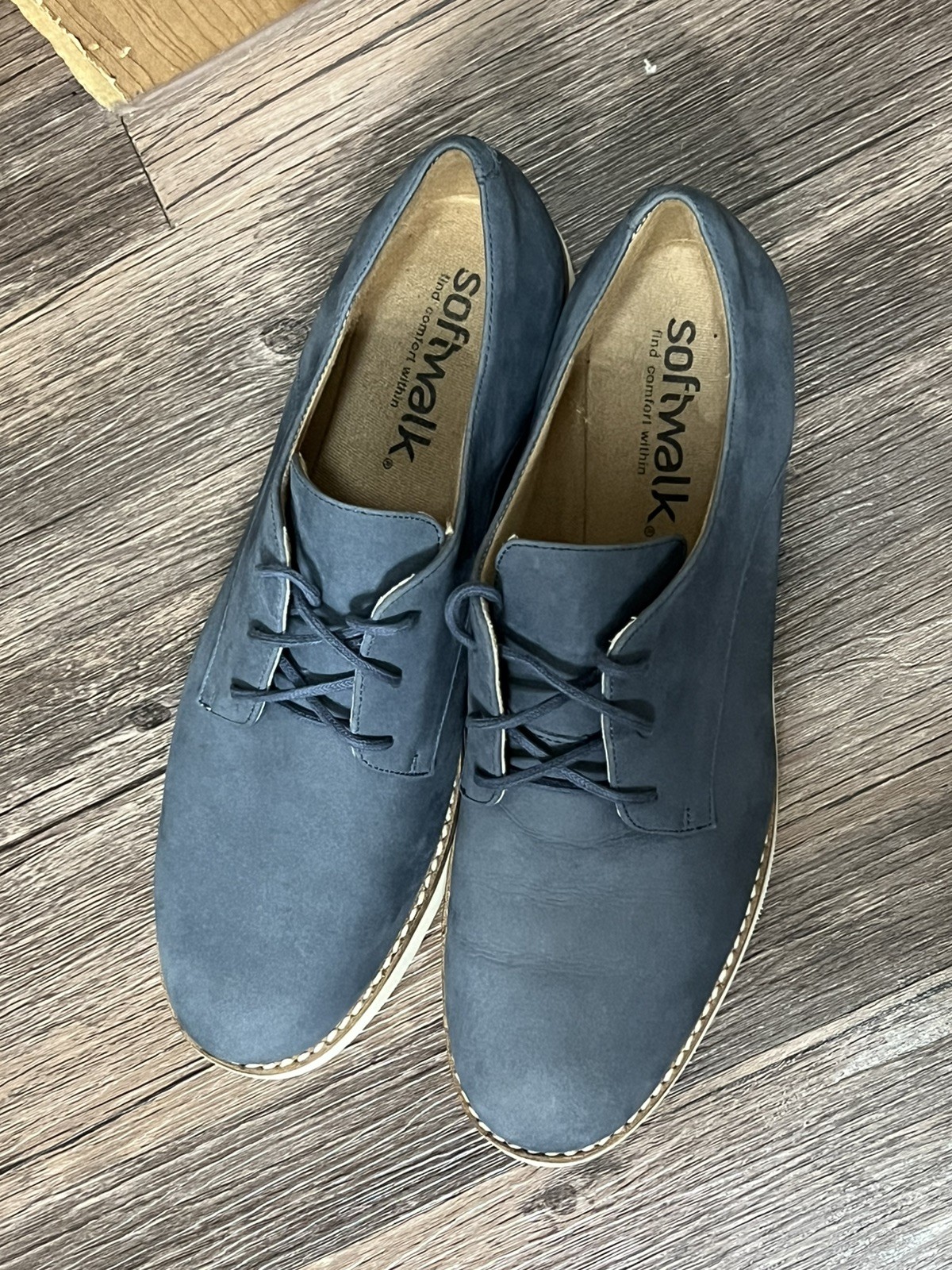 Softwalk Willis Blue Nubuck Leather Wedge Oxford Lightweight Shoes Womens 8