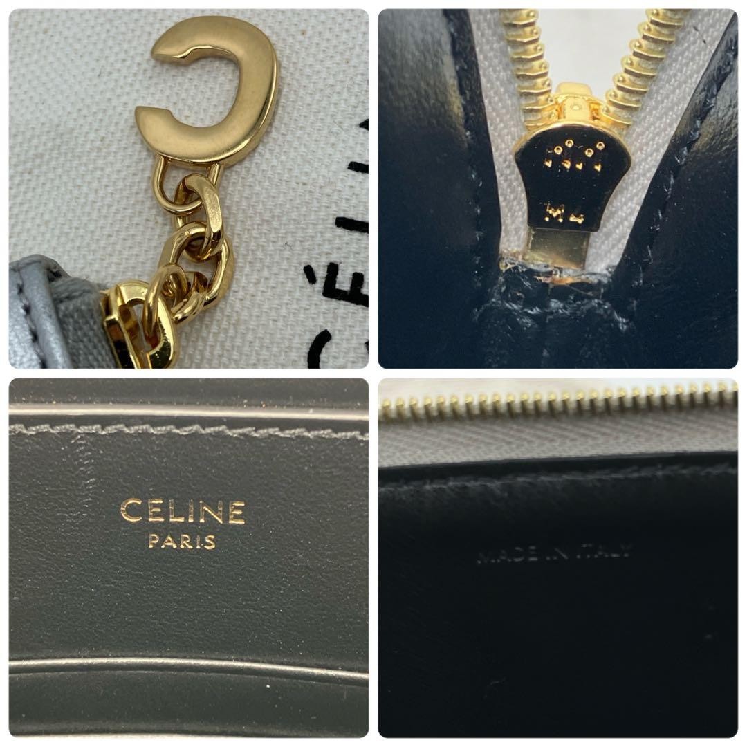 CELINE Quilted Leather Clutch Bag Silver C Charm Unused Ladies Fashion