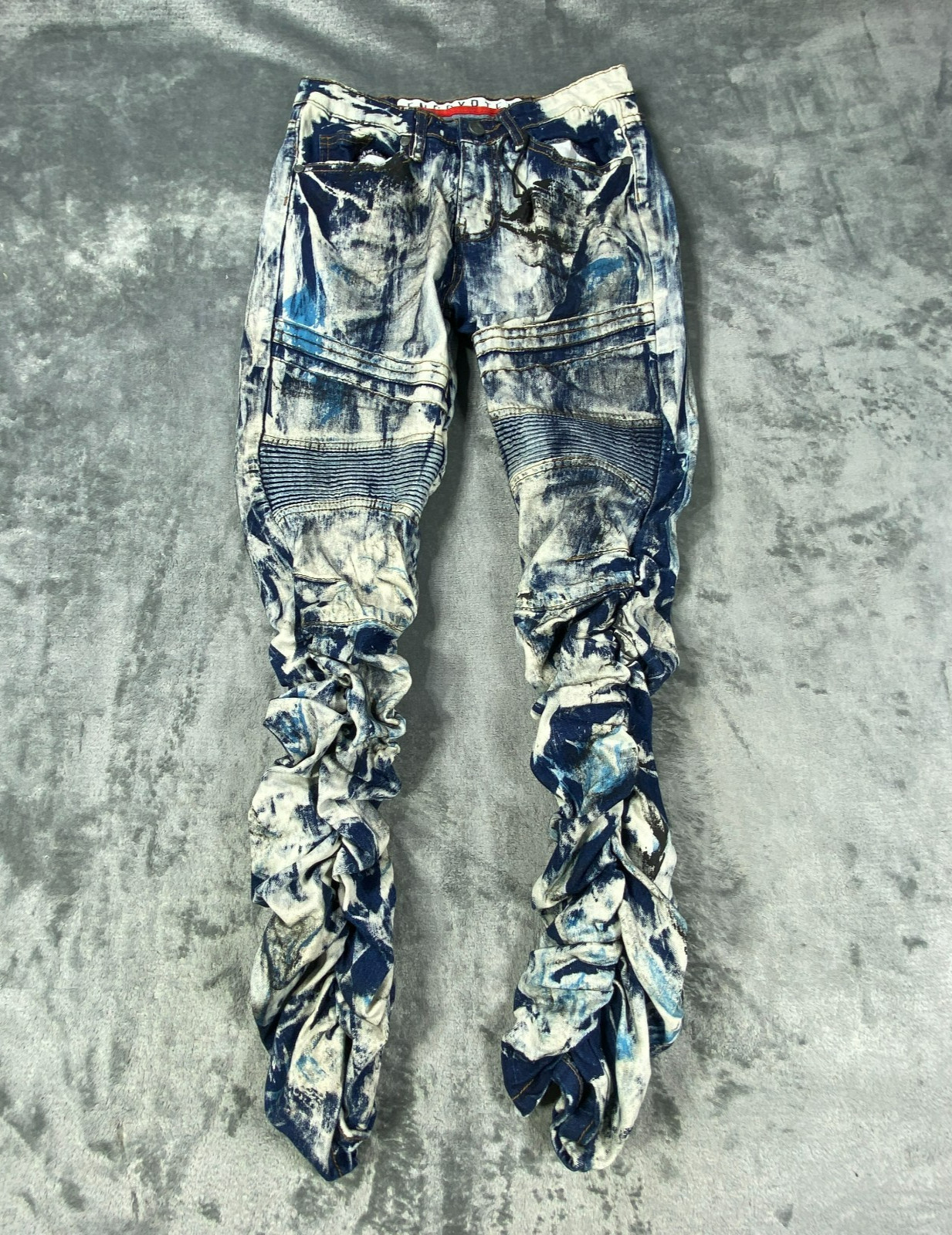 Encrypted Stacked Moto Jean Men 26×28 Acid Wash Distress Graphic Streetwear Punk