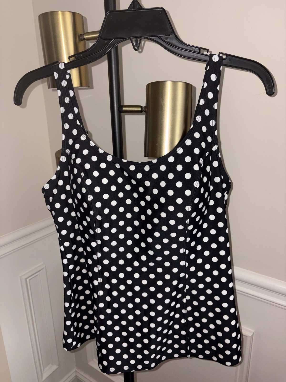 St. John’s Bay One Piece Swim Tank Top Black/White Polka Dot 10B