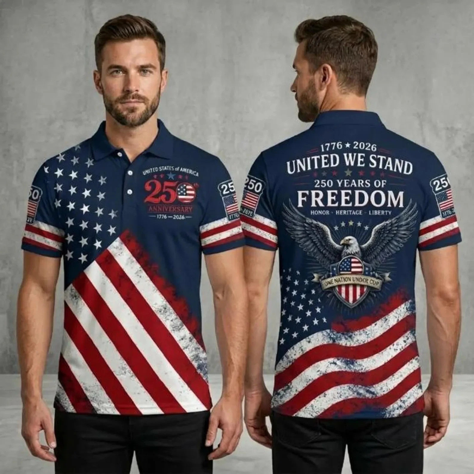 American Flag 1776–2026 Patriotic Polo USA 250th Anniversary Polo Shirt
