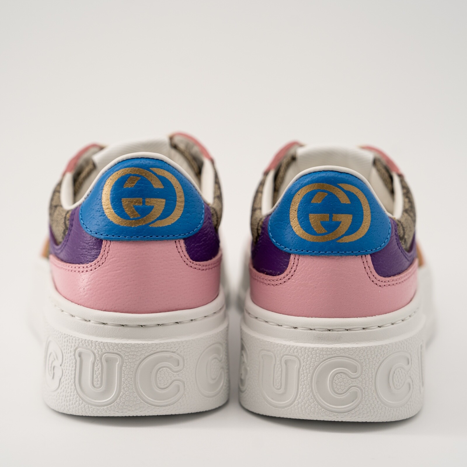 Gucci Women’s Sneakers Leather Chunky B Pink Beige GG Purple size 40.5 10.5 US