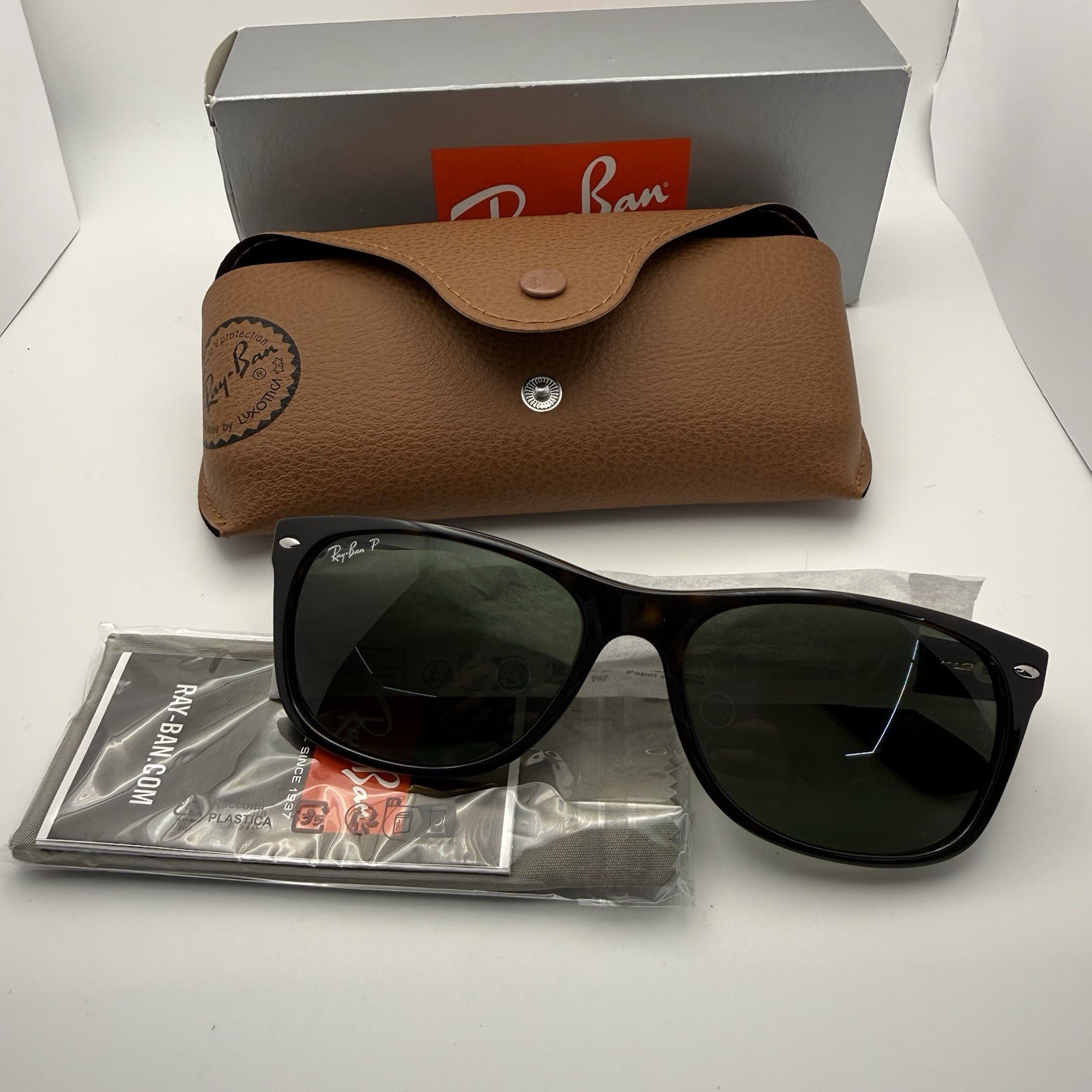 Ray-Ban New Wayfarer Tortoise / Green Polarized 58mm Sunglasses ORB2132 902/58