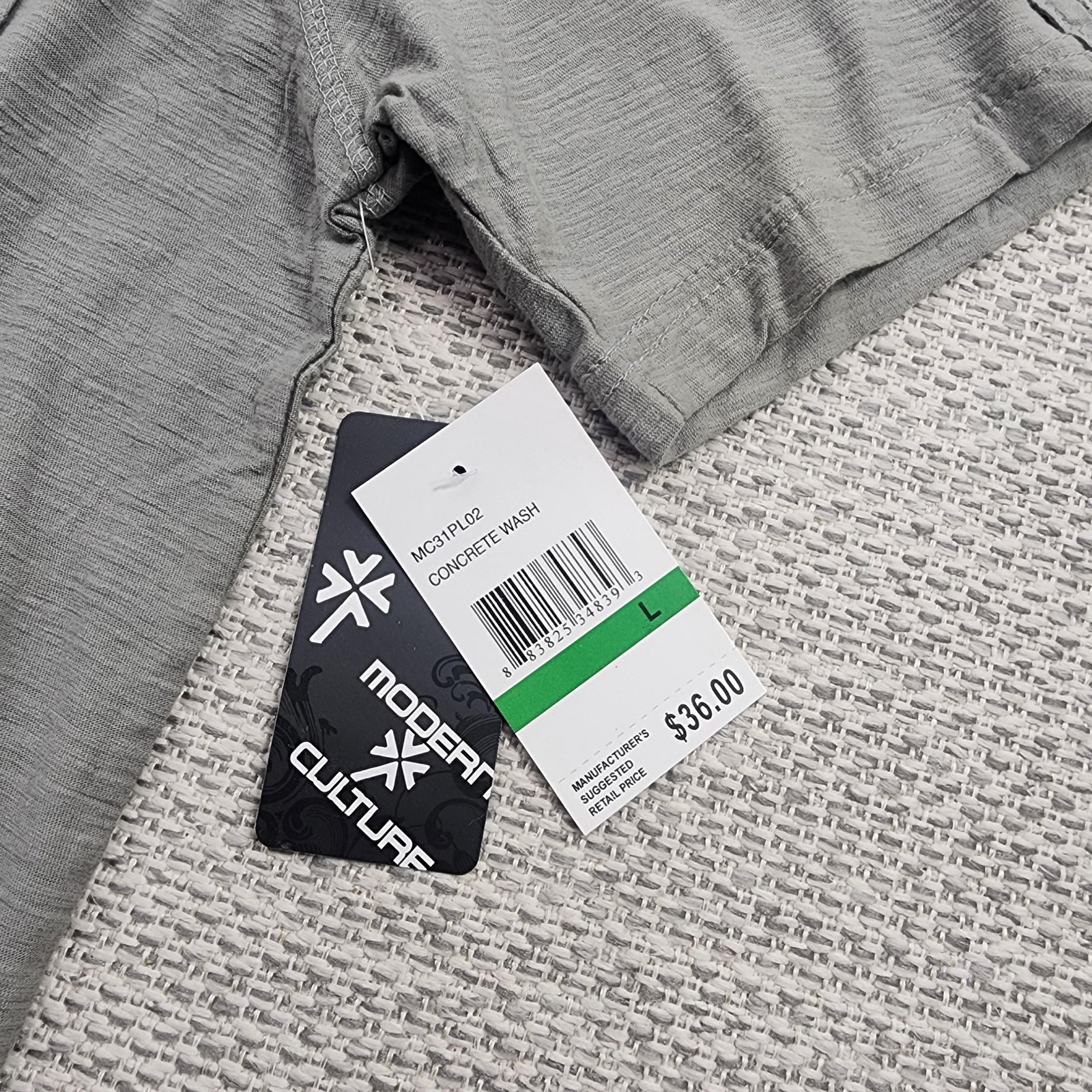 Modern Culture Polo Shirt Mens Large Gray Concrete Wash Pocket Button Casual New