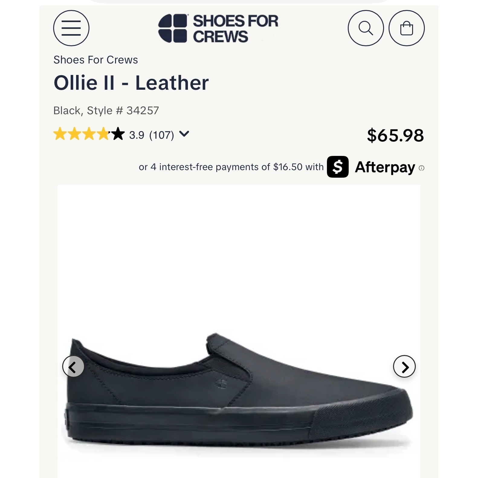 Shoes For Crews Ollie II Black Leather Slip On SR Work Shoes 34257 M-5 W-6.5 NEW