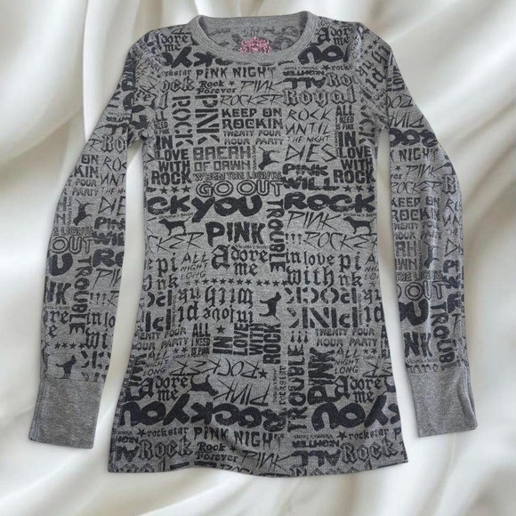 Victoria’s Secret PINK 2006 punk graphic waffle knit long sleeve grunge emo goth