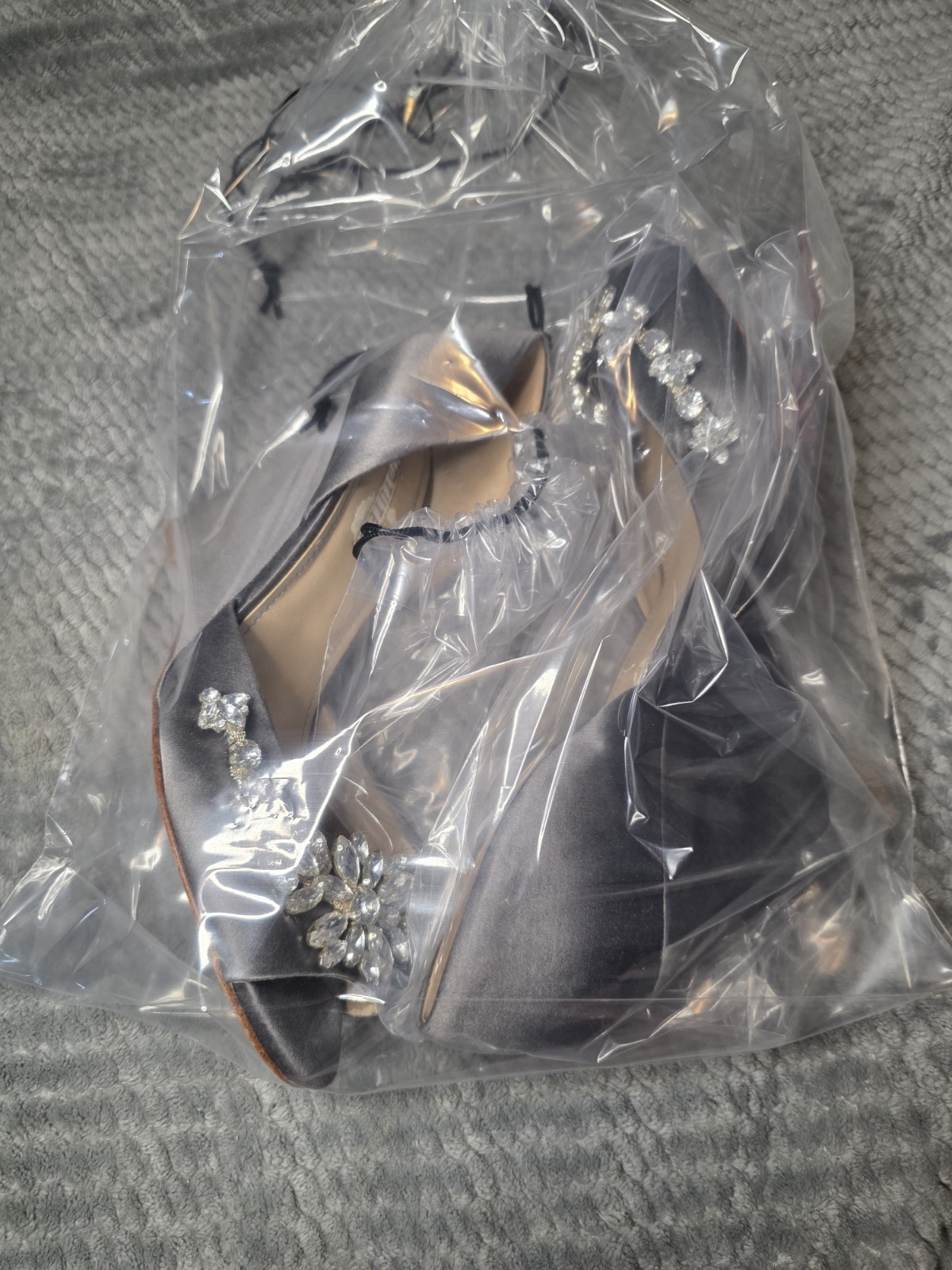 David Tutera Women’s Gray Satin Open Toe Wedge Heels with Rhinestone Accents
