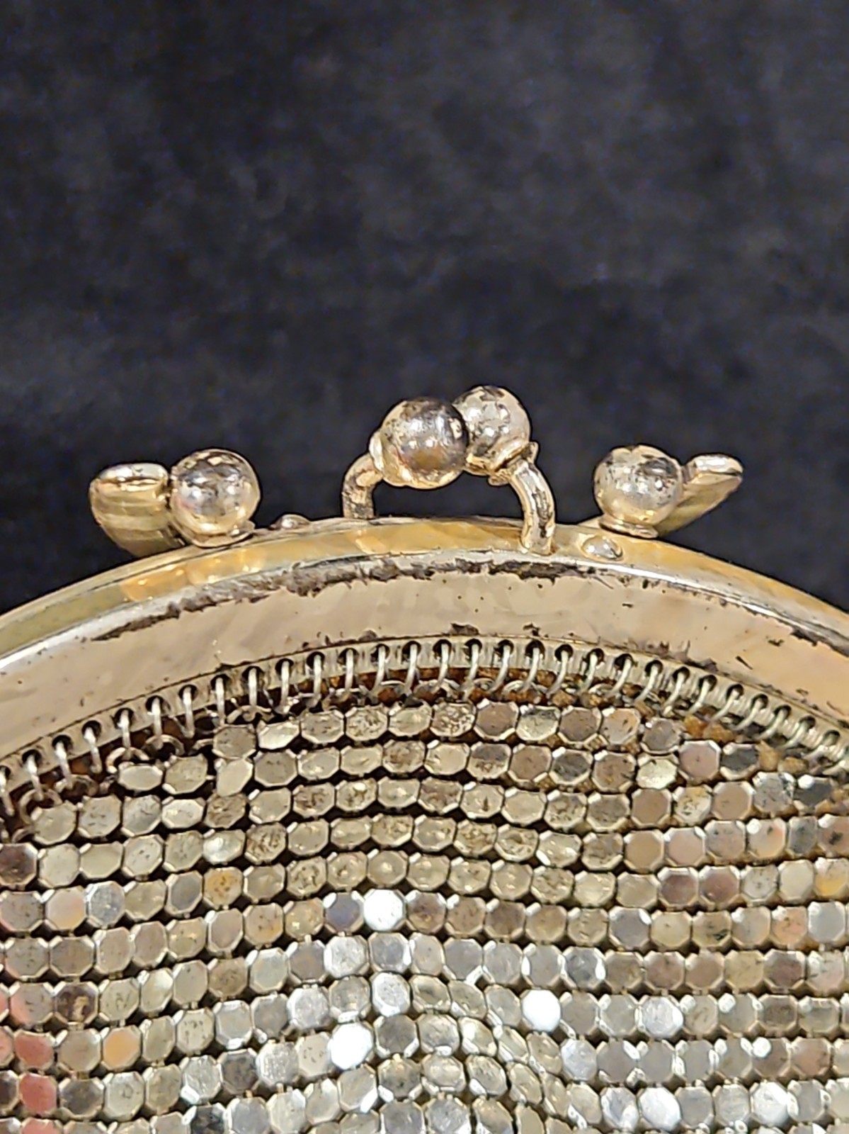 Vintage Whiting & Davis Silver Mesh Evening Bag Wristlet 1960s Art Deco