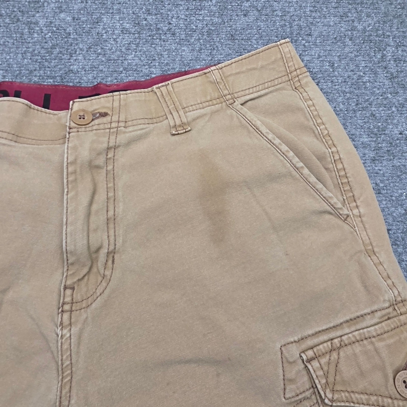 Men’s Denali Cargo Shorts Size 32 Khaki Stretch Cotton Flat Front Hiking Outdoor