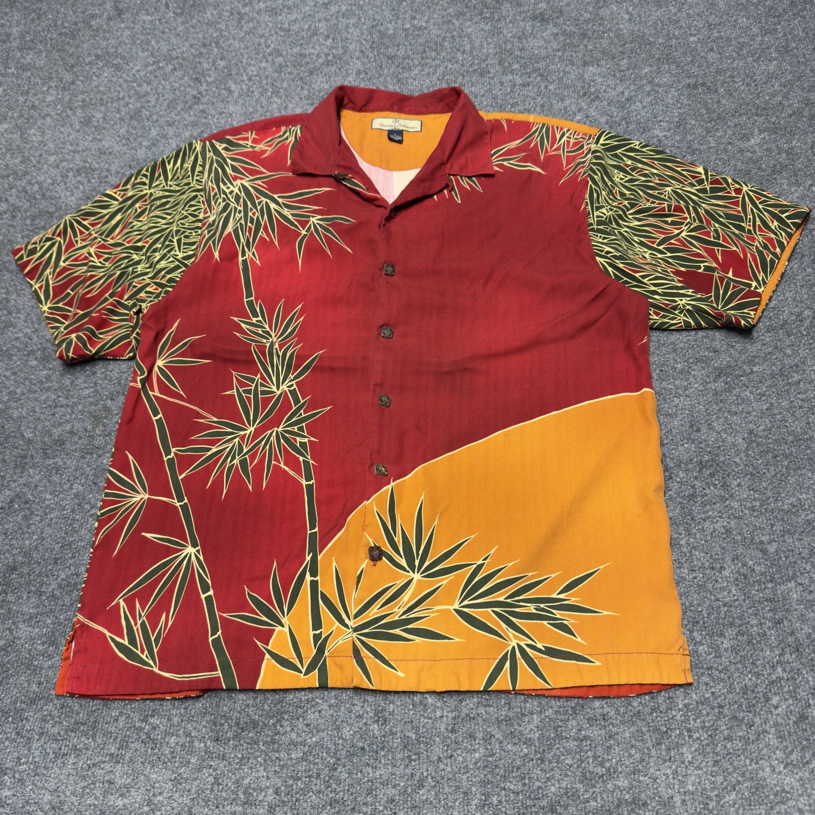 Tommy Bahama 100% Silk Bamboo Herringbone Shirt Hawaiian Camp Loop Button Large